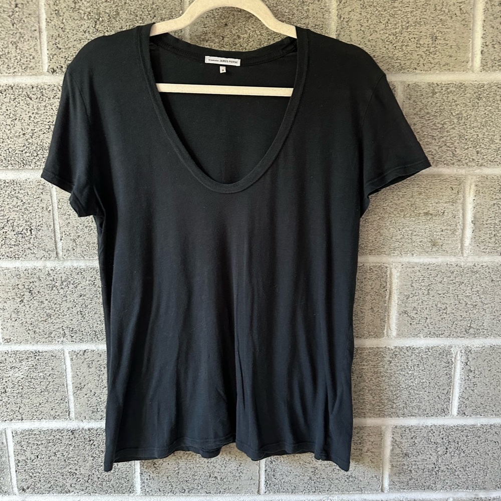 James Perse Black V-Neck Women's Top